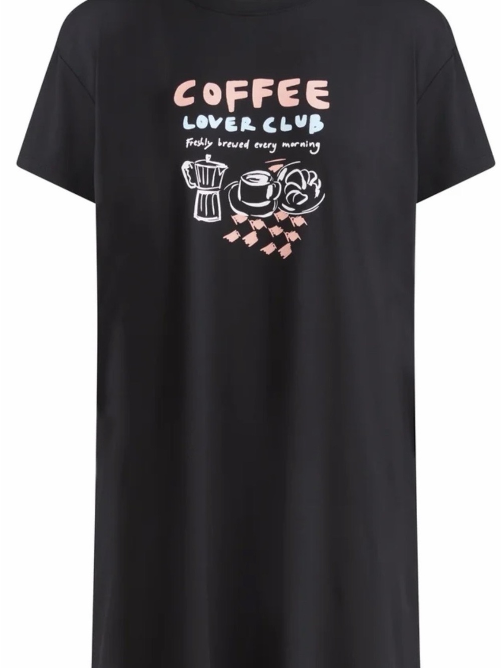 Coffee Lover Club Black Nightdress with Pink & White Graphic